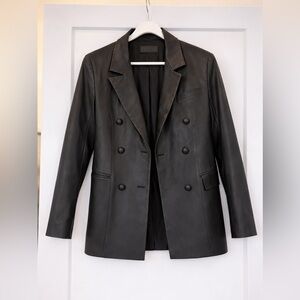 Black Faux Leather Double Breasted Blazer Jacket Women’s Medium